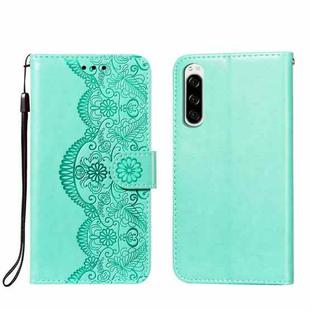 For Sony Xperia 5 Flower Vine Embossing Pattern Horizontal Flip Leather Case with Card Slot & Holder & Wallet & Lanyard(Green)