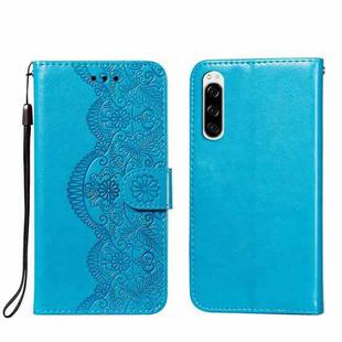 For Sony Xperia 5 Flower Vine Embossing Pattern Horizontal Flip Leather Case with Card Slot & Holder & Wallet & Lanyard(Blue)