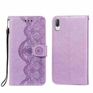 For Sony Xperia L3 Flower Vine Embossing Pattern Horizontal Flip Leather Case with Card Slot & Holder & Wallet & Lanyard(Purple)