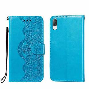 For Sony Xperia L3 Flower Vine Embossing Pattern Horizontal Flip Leather Case with Card Slot & Holder & Wallet & Lanyard(Blue)
