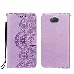 For Sony Xperia 20 Flower Vine Embossing Pattern Horizontal Flip Leather Case with Card Slot & Holder & Wallet & Lanyard(Purple)