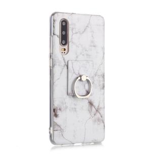 For Huawei P30 Coloured Drawing Pattern IMD Workmanship Soft TPU Protective Case With Holder(White)