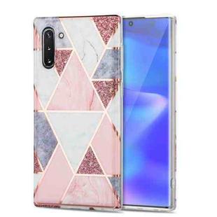 For Samsung Galaxy Note10 Electroplating Stitching Marbled IMD Stripe Straight Edge Rubik Cube Phone Protective Case(Light Pink)