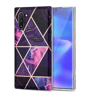 For Samsung Galaxy Note10 Electroplating Stitching Marbled IMD Stripe Straight Edge Rubik Cube Phone Protective Case(Dark Purple)
