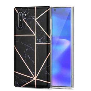 For Samsung Galaxy Note10 Electroplating Stitching Marbled IMD Stripe Straight Edge Rubik Cube Phone Protective Case(Black)