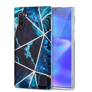 For Samsung Galaxy Note10 Electroplating Stitching Marbled IMD Stripe Straight Edge Rubik Cube Phone Protective Case(Blue)