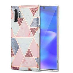 For Samsung Galaxy Note10+ Electroplating Stitching Marbled IMD Stripe Straight Edge Rubik Cube Phone Protective Case(Light Pink)