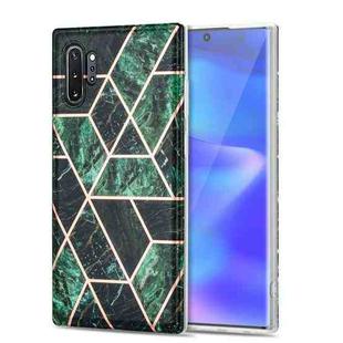 For Samsung Galaxy Note10+ Electroplating Stitching Marbled IMD Stripe Straight Edge Rubik Cube Phone Protective Case(Emerald Green)