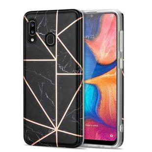 For Samsung Galaxy A20 / A30 Electroplating Stitching Marbled IMD Stripe Straight Edge Rubik Cube Phone Protective Case(Black)