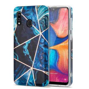 For Samsung Galaxy A20 / A30 Electroplating Stitching Marbled IMD Stripe Straight Edge Rubik Cube Phone Protective Case(Blue)