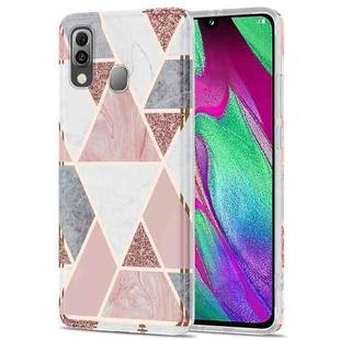 For Samsung Galaxy A40 Electroplating Stitching Marbled IMD Stripe Straight Edge Rubik Cube Phone Protective Case(Light Pink)