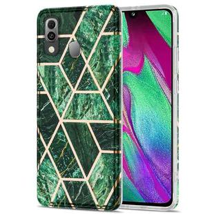 For Samsung Galaxy A40 Electroplating Stitching Marbled IMD Stripe Straight Edge Rubik Cube Phone Protective Case(Emerald Green)