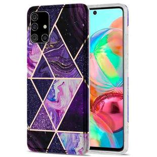 For Samsung Galaxy A71 Electroplating Stitching Marbled IMD Stripe Straight Edge Rubik Cube Phone Protective Case(Dark Purple)