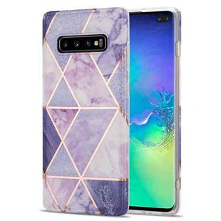 For Samsung Galaxy S10+ Electroplating Stitching Marbled IMD Stripe Straight Edge Rubik Cube Phone Protective Case(Light Purple)