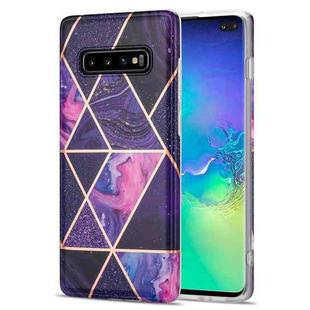 For Samsung Galaxy S10+ Electroplating Stitching Marbled IMD Stripe Straight Edge Rubik Cube Phone Protective Case(Dark Purple)