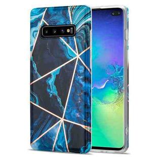 For Samsung Galaxy S10+ Electroplating Stitching Marbled IMD Stripe Straight Edge Rubik Cube Phone Protective Case(Blue)
