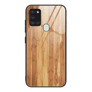 For Samsung Galaxy A21s Wood Grain Glass Protective Case(M03)