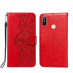 For Xiaomi Redmi 6 Pro / Mi A2 Lite Flower Vine Embossing Pattern Horizontal Flip Leather Case with Card Slot & Holder & Wallet & Lanyard(Red)