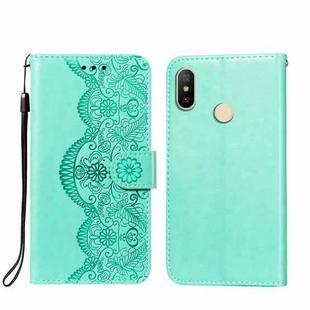 For Xiaomi Redmi 6 Pro / Mi A2 Lite Flower Vine Embossing Pattern Horizontal Flip Leather Case with Card Slot & Holder & Wallet & Lanyard(Green)