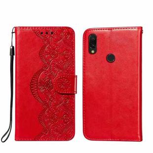 For Xiaomi Redmi 7 Flower Vine Embossing Pattern Horizontal Flip Leather Case with Card Slot & Holder & Wallet & Lanyard(Red)