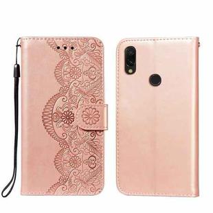 For Xiaomi Redmi 7 Flower Vine Embossing Pattern Horizontal Flip Leather Case with Card Slot & Holder & Wallet & Lanyard(Rose Gold)