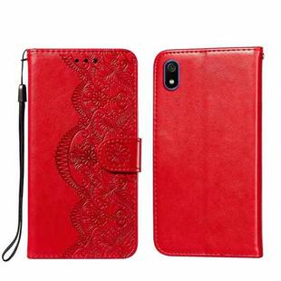 For Xiaomi Redmi 7A Flower Vine Embossing Pattern Horizontal Flip Leather Case with Card Slot & Holder & Wallet & Lanyard(Red)