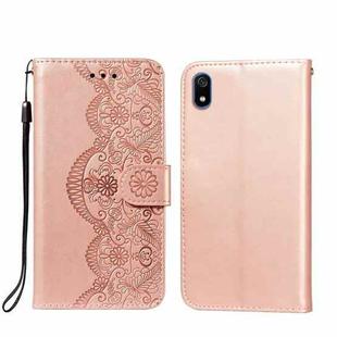 For Xiaomi Redmi 7A Flower Vine Embossing Pattern Horizontal Flip Leather Case with Card Slot & Holder & Wallet & Lanyard(Rose Gold)