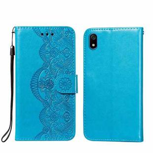 For Xiaomi Redmi 7A Flower Vine Embossing Pattern Horizontal Flip Leather Case with Card Slot & Holder & Wallet & Lanyard(Blue)