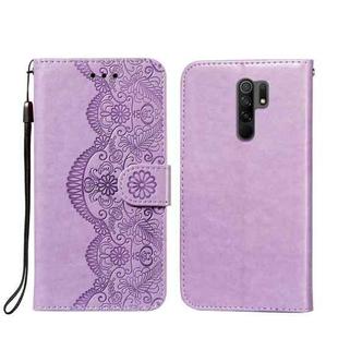 For Xiaomi Redmi 9 Flower Vine Embossing Pattern Horizontal Flip Leather Case with Card Slot & Holder & Wallet & Lanyard(Purple)