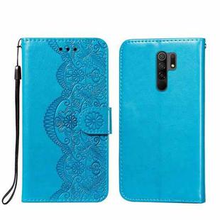 For Xiaomi Redmi 9 Flower Vine Embossing Pattern Horizontal Flip Leather Case with Card Slot & Holder & Wallet & Lanyard(Blue)