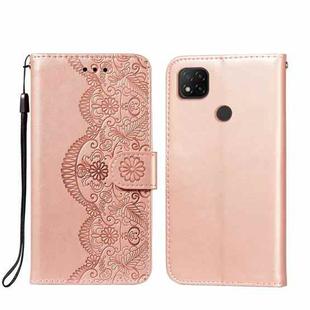 For Xiaomi Redmi 9C Flower Vine Embossing Pattern Horizontal Flip Leather Case with Card Slot & Holder & Wallet & Lanyard(Rose Gold)
