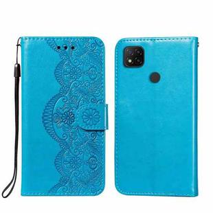 For Xiaomi Redmi 9C Flower Vine Embossing Pattern Horizontal Flip Leather Case with Card Slot & Holder & Wallet & Lanyard(Blue)