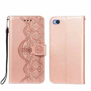For Xiaomi Redmi Go Flower Vine Embossing Pattern Horizontal Flip Leather Case with Card Slot & Holder & Wallet & Lanyard(Rose Gold)
