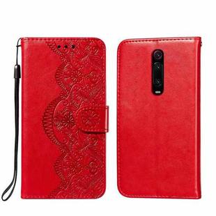 For Xiaomi Redmi K20 Flower Vine Embossing Pattern Horizontal Flip Leather Case with Card Slot & Holder & Wallet & Lanyard(Red)