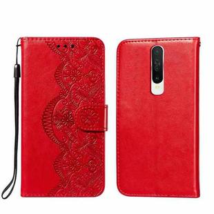 For Xiaomi Redmi K30 Flower Vine Embossing Pattern Horizontal Flip Leather Case with Card Slot & Holder & Wallet & Lanyard(Red)