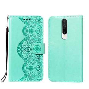 For Xiaomi Redmi K30 Flower Vine Embossing Pattern Horizontal Flip Leather Case with Card Slot & Holder & Wallet & Lanyard(Green)