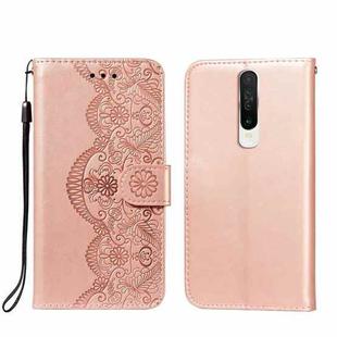 For Xiaomi Redmi K30 Flower Vine Embossing Pattern Horizontal Flip Leather Case with Card Slot & Holder & Wallet & Lanyard(Rose Gold)