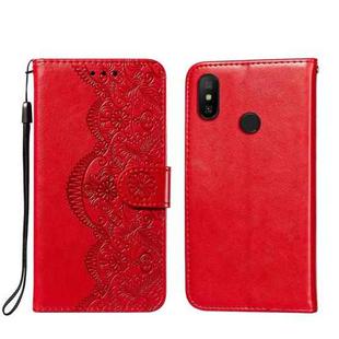 For Xiaomi Redmi Note 6 / Note 6 Pro Flower Vine Embossing Pattern Horizontal Flip Leather Case with Card Slot & Holder & Wallet & Lanyard(Red)