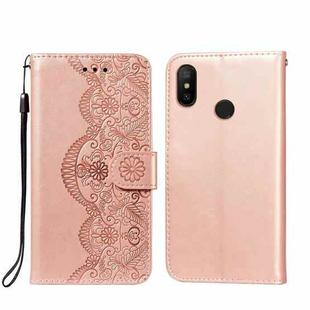 For Xiaomi Redmi Note 6 / Note 6 Pro Flower Vine Embossing Pattern Horizontal Flip Leather Case with Card Slot & Holder & Wallet & Lanyard(Rose Gold)