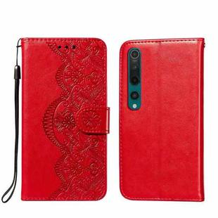 For Xiaomi Mi 10 Flower Vine Embossing Pattern Horizontal Flip Leather Case with Card Slot & Holder & Wallet & Lanyard(Red)