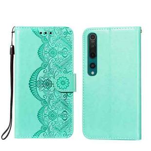For Xiaomi Mi 10 Flower Vine Embossing Pattern Horizontal Flip Leather Case with Card Slot & Holder & Wallet & Lanyard(Green)