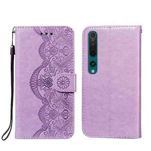 For Xiaomi Mi 10 Flower Vine Embossing Pattern Horizontal Flip Leather Case with Card Slot & Holder & Wallet & Lanyard(Purple)