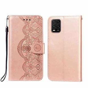For Xiaomi Mi 10 Lite Flower Vine Embossing Pattern Horizontal Flip Leather Case with Card Slot & Holder & Wallet & Lanyard(Rose Gold)