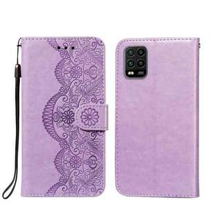 For Xiaomi Mi 10 Lite Flower Vine Embossing Pattern Horizontal Flip Leather Case with Card Slot & Holder & Wallet & Lanyard(Purple)