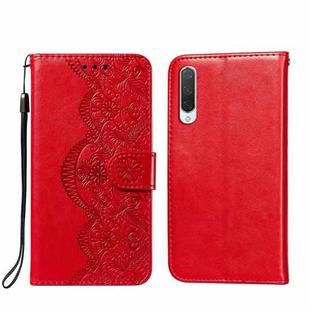 For Xiaomi Mi CC9 / Mi 9 Lite Flower Vine Embossing Pattern Horizontal Flip Leather Case with Card Slot & Holder & Wallet & Lanyard(Red)