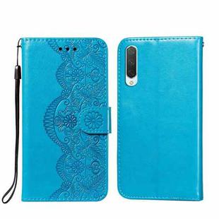 For Xiaomi Mi CC9 / Mi 9 Lite Flower Vine Embossing Pattern Horizontal Flip Leather Case with Card Slot & Holder & Wallet & Lanyard(Blue)