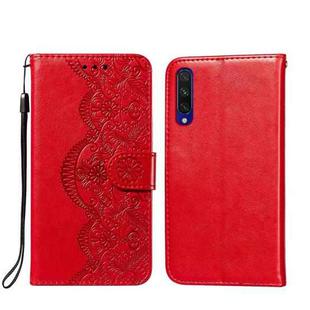 For Xiaomi Mi CC9e / Mi A3 Flower Vine Embossing Pattern Horizontal Flip Leather Case with Card Slot & Holder & Wallet & Lanyard(Red)