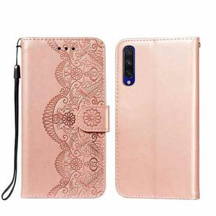 For Xiaomi Mi CC9e / Mi A3 Flower Vine Embossing Pattern Horizontal Flip Leather Case with Card Slot & Holder & Wallet & Lanyard(Rose Gold)