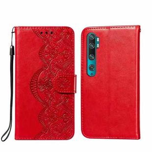 For Xiaomi Mi CC9 Pro / Mi Note 10 Flower Vine Embossing Pattern Horizontal Flip Leather Case with Card Slot & Holder & Wallet & Lanyard(Red)