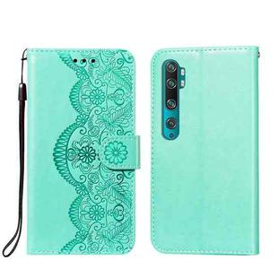 For Xiaomi Mi CC9 Pro / Mi Note 10 Flower Vine Embossing Pattern Horizontal Flip Leather Case with Card Slot & Holder & Wallet & Lanyard(Green)